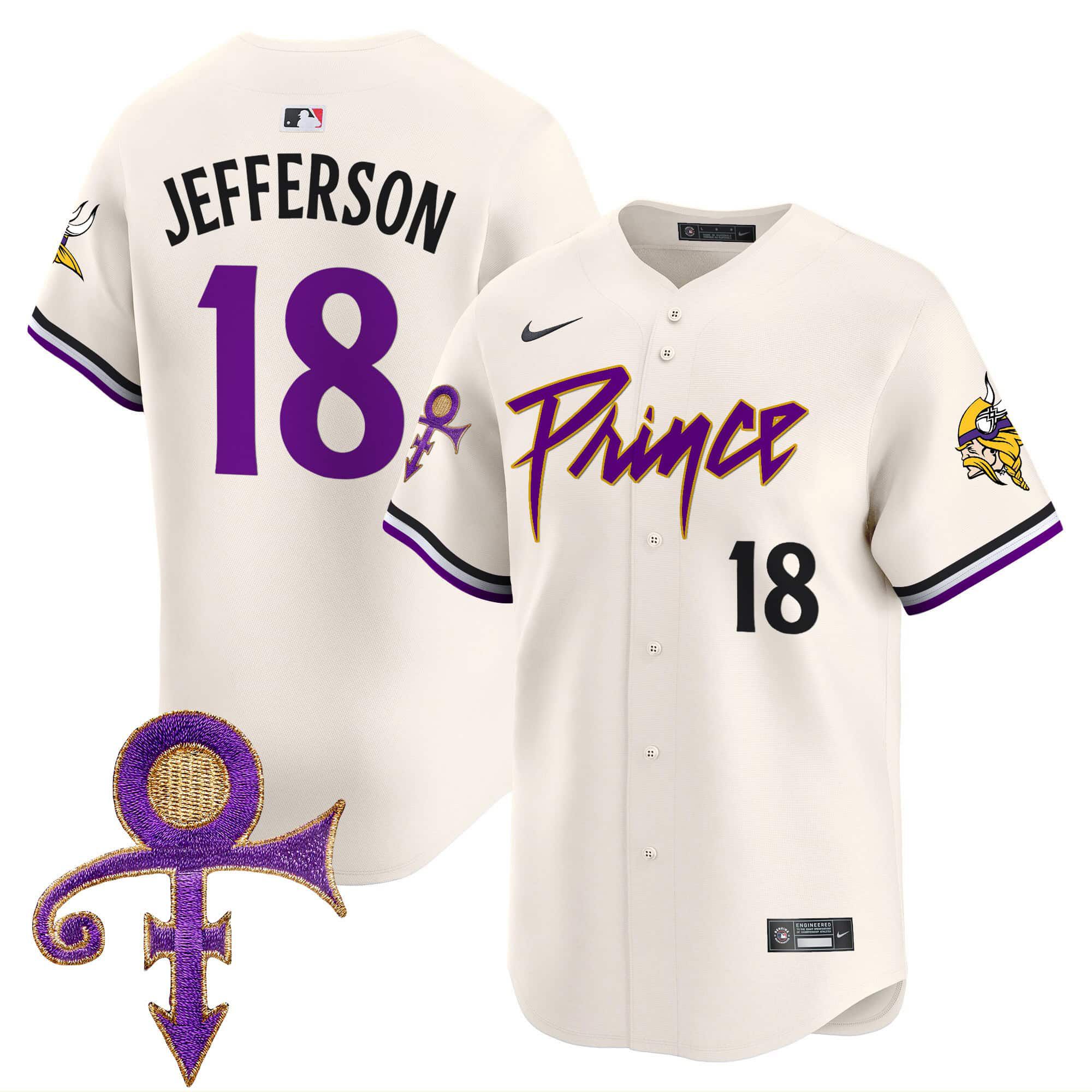Men Minnesota Vikings 18 Jefferson Cream 2024 Nike Prince Patch Vapor Premier Limited NFL Jersey